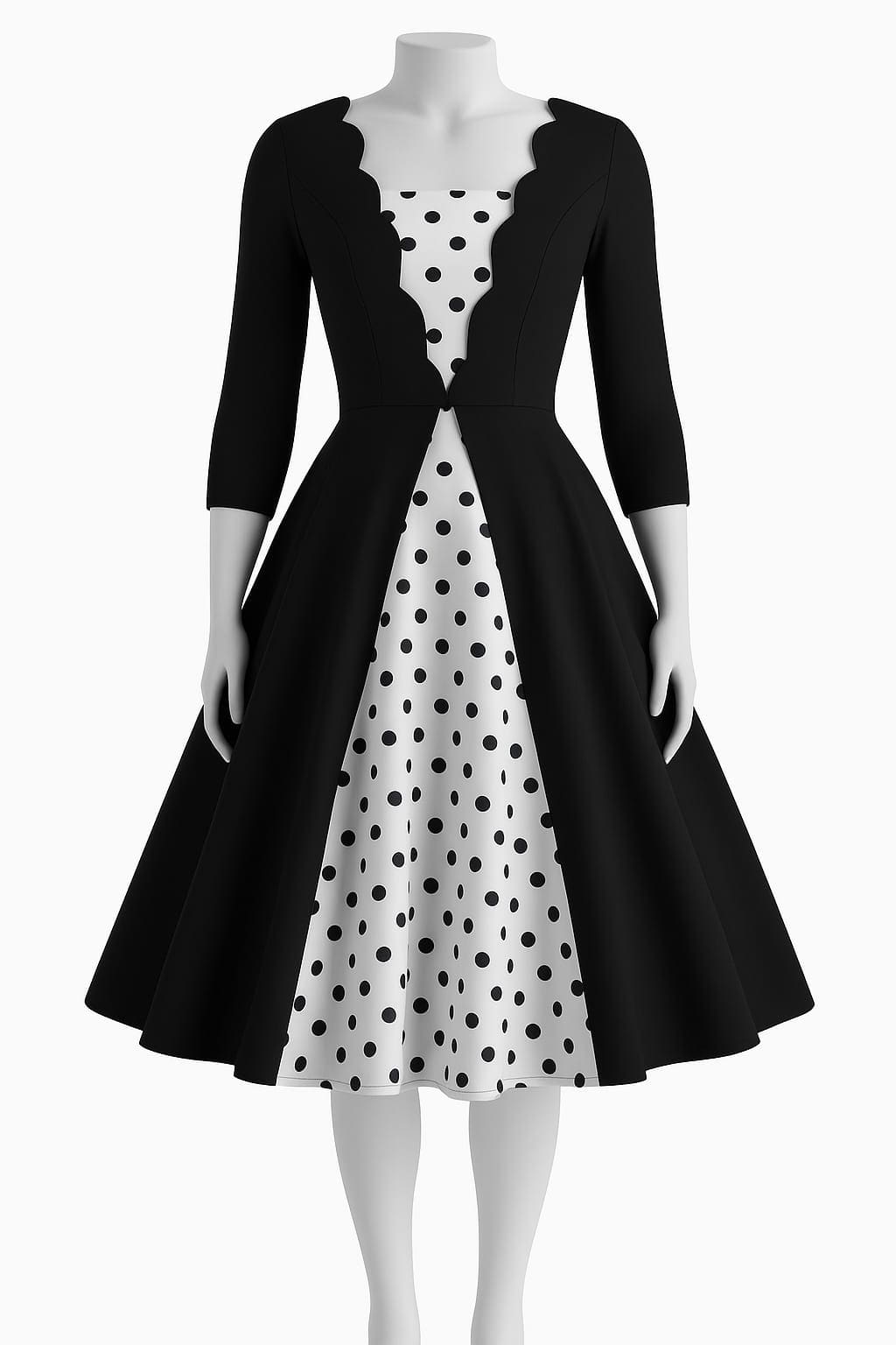 Black Flare Dress with Scallop Neckline & Polka Inner Panel – Mehlish Fashion Brand